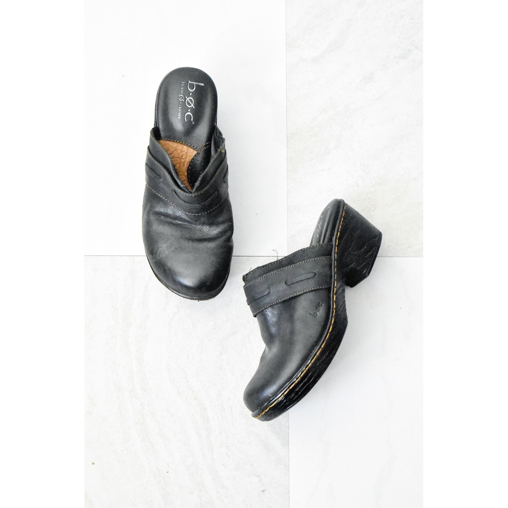 b.o.c. Born Concept Clogs Women 6 Black Y2K Leather Chunky Block Heel Mules